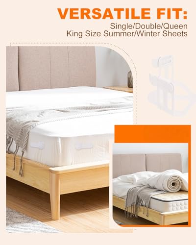 White Bear Bed Sheet Holders for Corners 4 Foldable Sheet Holders | Heavy-Duty Fitted Sheet Holder Grippers with Locks, Easy Install Bed Sheet Holder Clips for Mattress Edge Protection