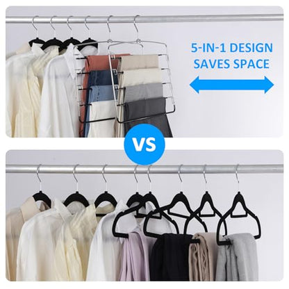 Pants Hangers 4 Pieces,5 Tier Closet Organizers and Storage Clothes Hanger,Hangers Space Saving with Swing Arm,Multiple Metal Hanger Clothes Organization for Pants Trousers Jeans Leggings Slacks