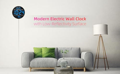 Digital Wall Clock with Large LED Display, Date, Temperature, Auto-Brightness | Small [PLUG-IN] Clock | Modern Electric Wall Clock for Bedroom, Classroom, Living Room, Home, Office, Farmhouse - Blue