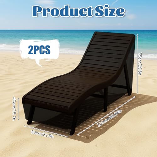 2 PCS Patio Chaise Lounge Cover Waterproof, Patio Lounge Chair Protector with Windproof Straps, Black Durable Patios Furniture Covers for Outside Stackable Cushions and Outdoor Furniture (83×30×32in)