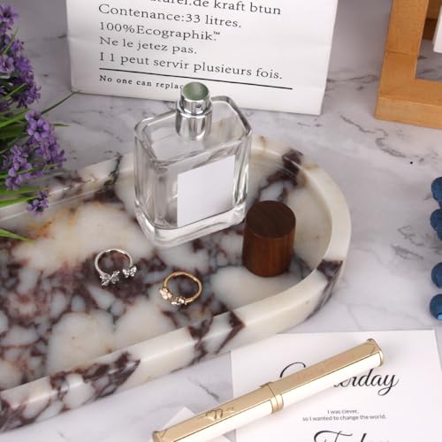 Natural Marble Tray Oval, Calacatta Viola, 10 x 5 x 0.6 | Bathroom Vanity Tray for Countertop, Elegant Stone Decorative Organizer, For Perfume, Jewelry, Home Decor