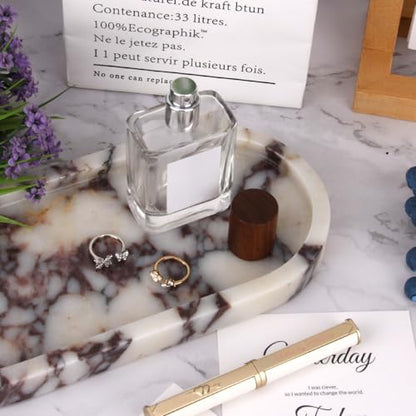 Natural Marble Tray Oval, Calacatta Viola, 10 x 5 x 0.6 | Bathroom Vanity Tray for Countertop, Elegant Stone Decorative Organizer, For Perfume, Jewelry, Home Decor
