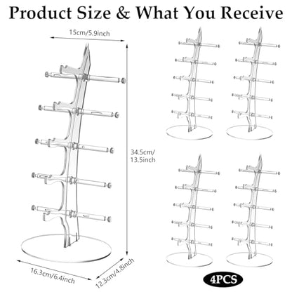 RattanView 4 Pcs Eyeglasses Storage Display Stand Holder 5-Slot Clear Acrylic Sunglasses Storage Organizer Easy Assembly Ideal for Home or Retail Use