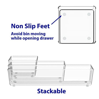 Simple Houseware 30 PCS Clear Plastic Drawer Organizers Set, 5-Size | for Makeup, Bathroom, Bedroom and Office