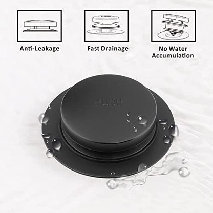 Universal Tip Toe Bath Drain Stopper and Cover, Bathtub Drain Stopper, Replaces Lift and Turn, Tip-Toe and Trip Lever drains for Tub, EZ Installation and Clearing (MATT Black)