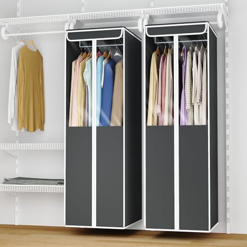 Univivi Garment Bags for Hanging Clothes, Dress Bag 54 In, Dark Grey, 2 PCS | Large Capacity, PVC Clear Window, Sturdy Metal Hanger, Durable Zipper, Premium Clothes Storage Bags for Suits, Coats, Dresses