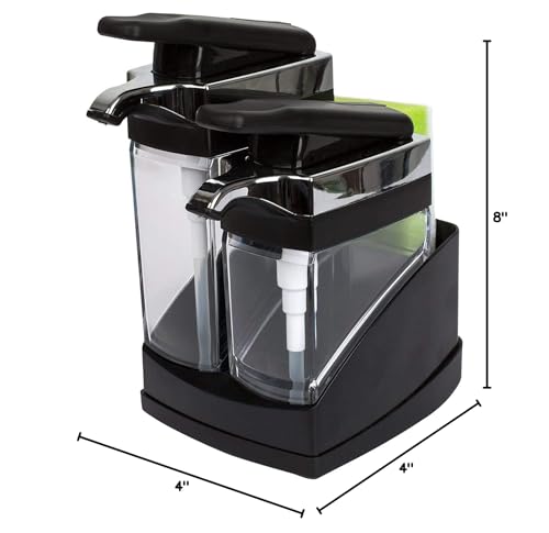 Casabella Sink Sider Duo Soap Dispensers with Sponge, Black and Chrome Plating