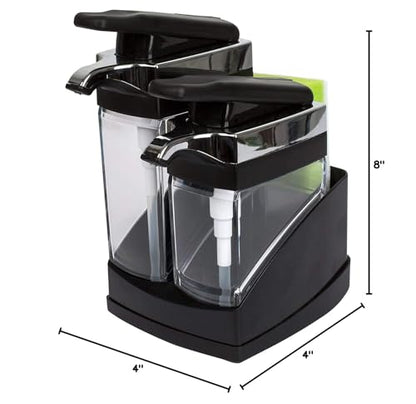 Casabella Sink Sider Duo Soap Dispensers with Sponge, Black and Chrome Plating