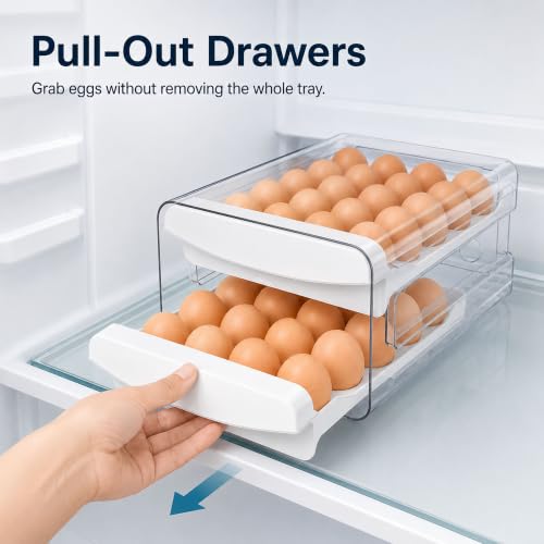 Egg Holder for Fridge, 40-Count Egg Organizer for Refrigerator with Drawers