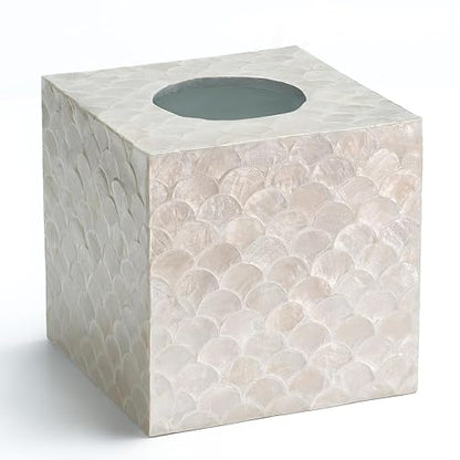 5.5" Capiz Square Tissue Box Cover, Coastal Tissue Box Holder