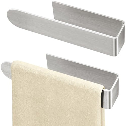 Adhesive Hand Towel Holder 2 Pack, Brushed Nickel 8 Inch Bars | Wall Mounted Towel Holder for Bathroom, Self Adhesive Square Stick on Towel Bar Wall for Kitchen Cabinet RV