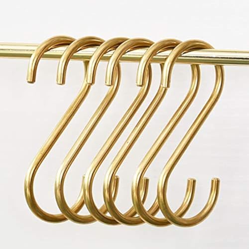 YANGQIHOME 6 Pieces, Brass S Shaped Hooks, Gold Coat Clothes Towel Hangers, Kitchen Pots Pans Coffee Cups Rack Hooks