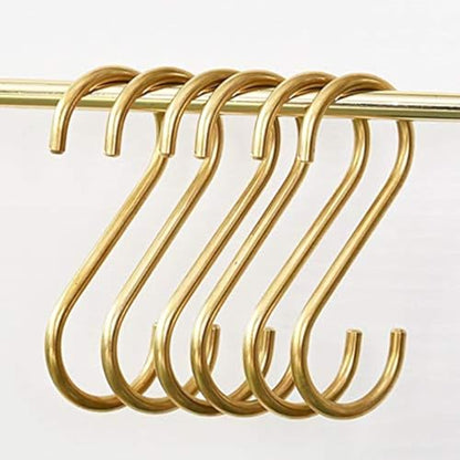 YANGQIHOME 6 Pieces, Brass S Shaped Hooks, Gold Coat Clothes Towel Hangers, Kitchen Pots Pans Coffee Cups Rack Hooks
