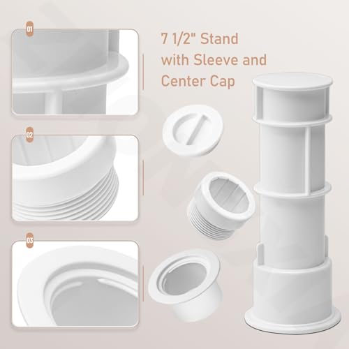 US105 Umbrella Stand with Sleeve and Center Cap, 7 1/2" Stand with Sleeve, for Umbrellas, Volleyball Poles and Tiki Torches, 1 1/2" - 1 3/4" Hole Can be Installed on Floor, Step or Deck - White