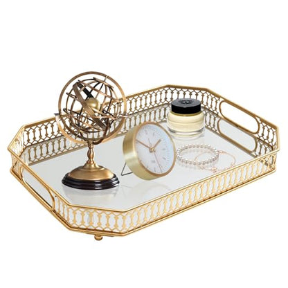 Vintage Gold Mirrored Vanity Mirror Tray Decorativ... (Gold)