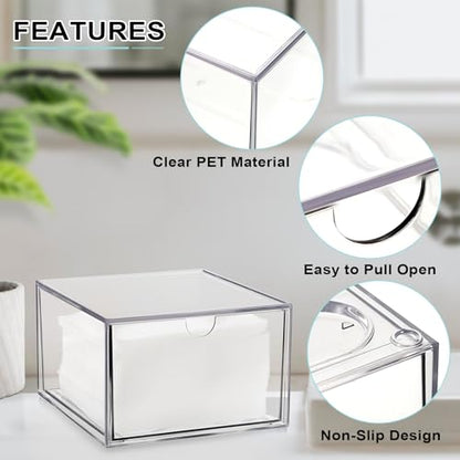 Sumnacon Disposable Face Towel Holder Clear Plastic Facial Towels Holder | Face Towels Case Organizer with Drawer Storage Compatible with Clean Skin Cluub Towel for Bathroom Vanity