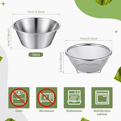 Mini Colander Food Strainer,5.51 x 2.36 Inches,Round,2 | Fine Mesh Colander with Bowl, 304 Stainless Steel, Strainer for Washing Fruits Vegetables Rice, Kitchen Cooking Prep