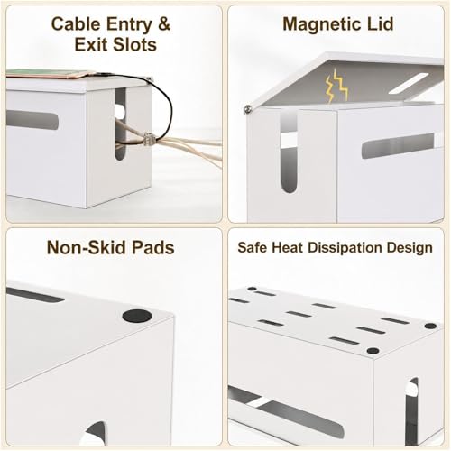 Slim Metal Large Cable Management Box Cord Hider Wire Organizer Boxes | Power Strip Box for Electrical Cord Hiding, Home Office Floor and Desk Cables Hider, TV Wires Storage Organization