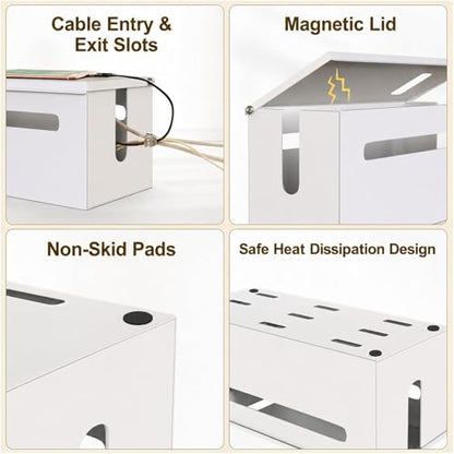 Slim Metal Large Cable Management Box Cord Hider Wire Organizer Boxes | Power Strip Box for Electrical Cord Hiding, Home Office Floor and Desk Cables Hider, TV Wires Storage Organization