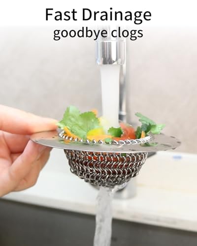 Reversible Kitchen Sink Drain Strainer Basket, Fits Sink & Garbage Disposal | Fast Drainage, Anti-Slip, Easy Clean, Anti-Clogging, Rust-Proof, Large Capacity, Universal 4.4-Inch, Patented Chain Mesh