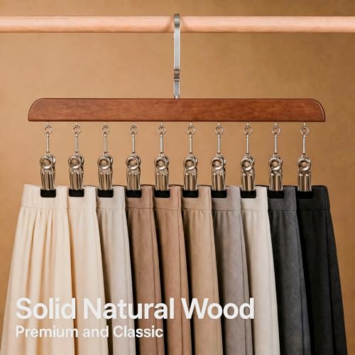 2 Pack Wooden Legging Hanger for Closet, Closet Organizer and Storage with 10 Clips Holds 20 Leggings, 360°Swivel Hook & Space Saving for Pants, Yoga Pants, Hats, Caps, Underwear, Ties, Bags