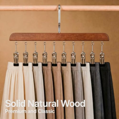 2 Pack Wooden Legging Hanger for Closet, Closet Organizer and Storage with 10 Clips Holds 20 Leggings, 360°Swivel Hook & Space Saving for Pants, Yoga Pants, Hats, Caps, Underwear, Ties, Bags