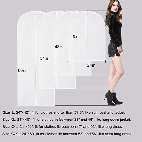 60" Clear Hanging Garment Bags Protect Extra Long Dresses & Gowns | Sturdy zipper with stopper prevents runaway slides. Breathable & washable PEVA covers prevent dust, pet hair& floor drag