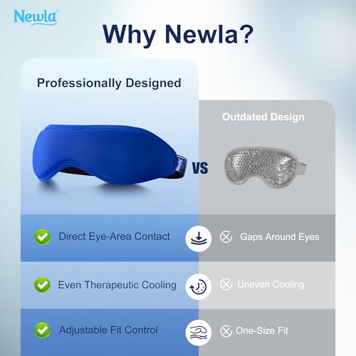 Cooling Gel Eye Mask for Puffy Eyes, Reusable Contoured Cold Eye Mask for Dark Circles, Eye Fatigue & Sinus Pressure, Soft Flexible Ice Pack with Adjustable Strap, Blue