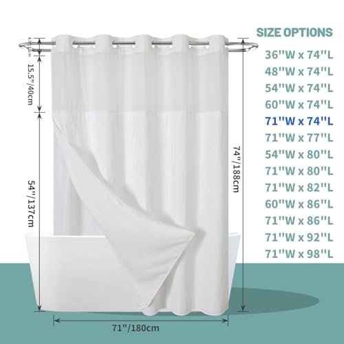 No Hook Waffle Shower Curtain with Snap-in Liner, 71x74 Inch, White