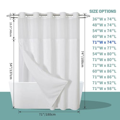 No Hook Waffle Shower Curtain with Snap-in Liner, 71x74 Inch, White