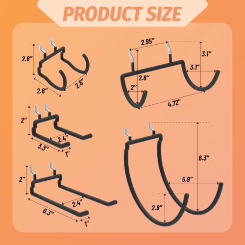HUHOLE 10 Pack Pegboard Drill Holder Utility Hooks for 1/4 Inch Pegboard | Tool Holders with 20 lb Capacity for Power Tools, Hammers, Cords, Hoses, Shovels, Brooms and Garage Storage