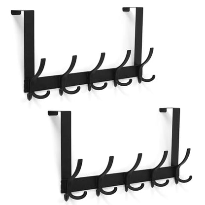 Optish Door Hanger Hook, Over The Door Hooks for Hanging, Over The Door Towel Racks for Bathroom, Over The Door Hanger - 5 Triple Hooks for Towel, Clothes and Hat (Black, 2 Pack), TRI-1P