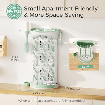 Momcozy Baby Bottle Drying Rack, 18 Bottles Vertical Space Saving | Ventilated Drying for Baby Accessories & Pump Part, BPA-Free Food-Grade, Detachable Travel, Easy Clean, Sturdy Base