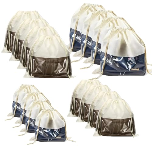 16 Pcs Beige Dustproof Drawstring Bags Purse Dust Storage Bags for Handbags Covers Non Woven Fabric Cloth Pouch String Packing Organizer Shoe Pouch(4 Sizes)
