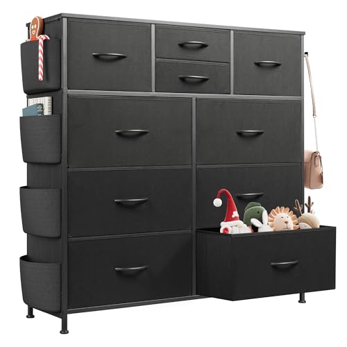10 Drawer Black Fabric Dresser for Bedroom, Side P... (Black)