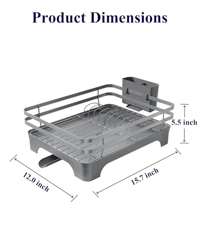 Kitsure Multi-Functional Dish Drying Rack, 15.7" x 12.0" x 5.5", Grey | Dish Rack for Kitchen Counter with Cutlery Holder, Rust-Proof Drying Rack Kitchen, Kitchen Sink Organization