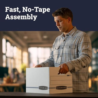 Bankers Box 4-Pack Basic-Duty File Storage Box with Lid, Letter/Legal | Tame everyday paperwork with affordable file boxes, lift-off lids, and reinforced handles for simple record storage.