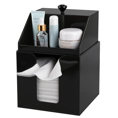 Anyoifax Disposable Facial Towels Storage Double Layer Acrylic Box, Black | Face Towelettes Holder with Clean Skin Club Clean Towel XL Cotton Pads Container Qtip Bin for Bathroom Counter