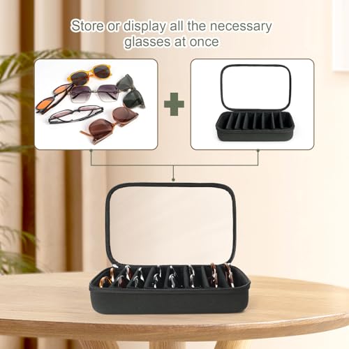 Sunglasses Organizer Case for Multiple Pairs, Eyeglasses Storage Box Hard Shell Travel Eyewear Case Zipper Men Women