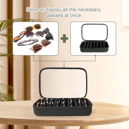 Sunglasses Organizer Case for Multiple Pairs, Eyeglasses Storage Box Hard Shell Travel Eyewear Case Zipper Men Women