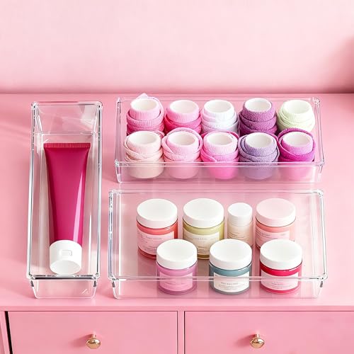 Large Drawer Organizer Bins 26 Pack | Complete 5 Size Clear Plastic Kitchen Drawer Organizers for Utensils | Bathroom Drawer Organizer Trays | Versatile for Makeup Office Organization