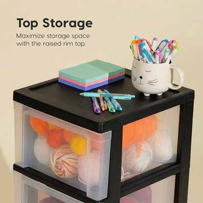 IRIS USA 3-Drawer Slim Narrow Storage Organizer Rolling Cart, Black/Clear | Organize crafts, school supplies, accessories, and household items with slim storage and easy-access drawers