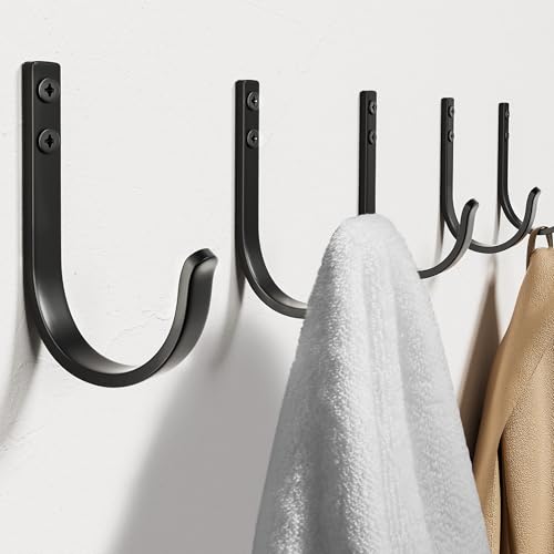 20-Pack Wall Hooks for Hanging Towel/Coat - 22LB Screw in Metal Hanger Wall Mount, for Outdoor, Closet, Door, Bathrooms, for Backpack, Robe, Black