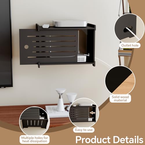 Wooden WiFi Router Storage Box Hider Shelf, Decorative Projector Box Hider Rack Countertop, for Cable, Modem, Internet, Router Power Cover Storage Organizer Cabinet Wall Mounted, Black