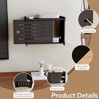 Wooden WiFi Router Storage Box Hider Shelf, Decorative Projector Box Hider Rack Countertop, for Cable, Modem, Internet, Router Power Cover Storage Organizer Cabinet Wall Mounted, Black