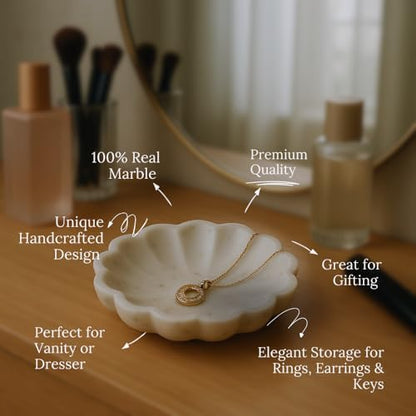 SWADESHI BLESSINGS HandMade Marble Jewelry Tray, Trinket Dish, Catch-all,5" | 100% Natural Marble Bowl- Organizes Rings, Earrings, Bracelets & Keys, Gift-Ready for Mother Sister Daughter on all Occasions
