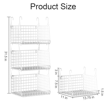 PUPPYCUTE 3-Pack Laundry Room Organization and Storage, Hanging Wire Basket for Laundry with 360°Rotating Hooks, Over Washer and Dryer Shelves, Laundry Organizers and Storage Basket, White