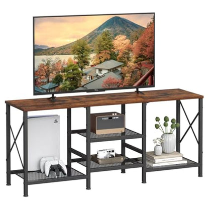TV Stand for 55 Inch TV, Entertainment Center with 3-Tier Open Shelves, TV Console Table for Living Room, Bedroom, Rustic Brown