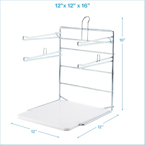 Plastic Grocery Bag Holder - Durable Chrome Stand for Easy Storage - Fits 11½”W x 6”D x 21”H Bags - Compact Unit, 12" W x 12" L x 16" H