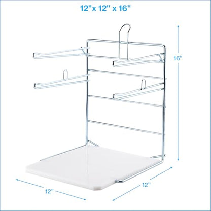 Plastic Grocery Bag Holder - Durable Chrome Stand for Easy Storage - Fits 11½”W x 6”D x 21”H Bags - Compact Unit, 12" W x 12" L x 16" H